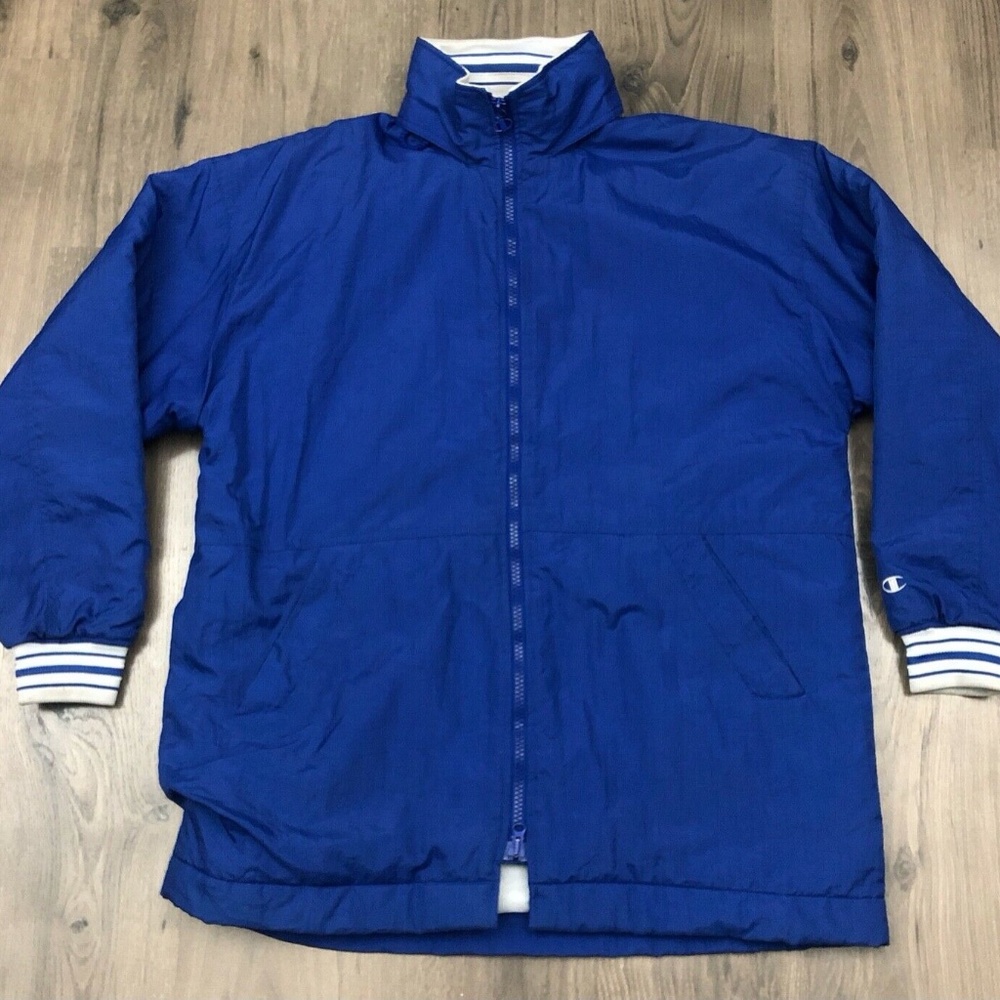 Vintage Champion Long Nylon Jacket w/ Hood Logo